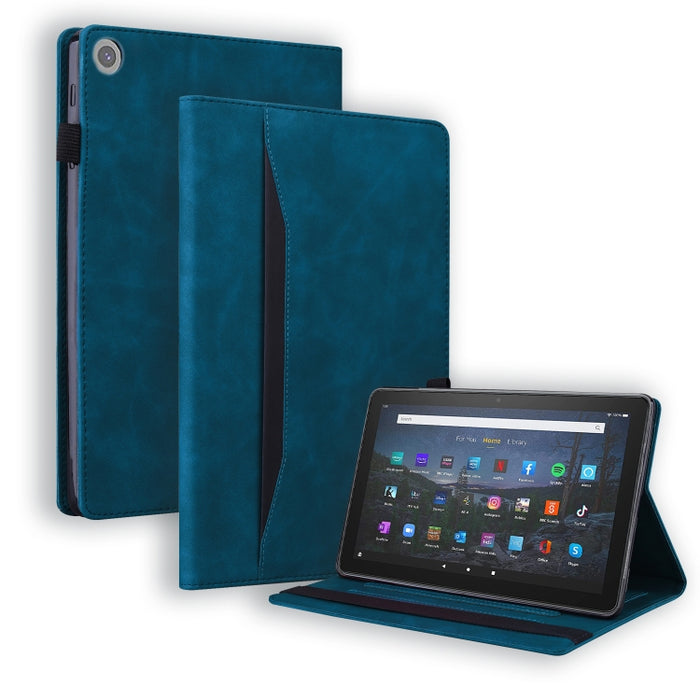 Estuche de cuero con tapa horizontal a prueba de golpes para negocios con soporte y ranuras para tarjetas y marco de fotos y ranura para bolígrafo y función de reposo / activación