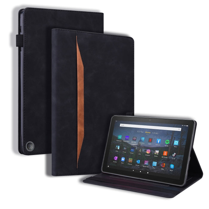 Estuche de cuero con tapa horizontal a prueba de golpes para negocios con soporte y ranuras para tarjetas y marco de fotos y ranura para bolígrafo y función de reposo / activación