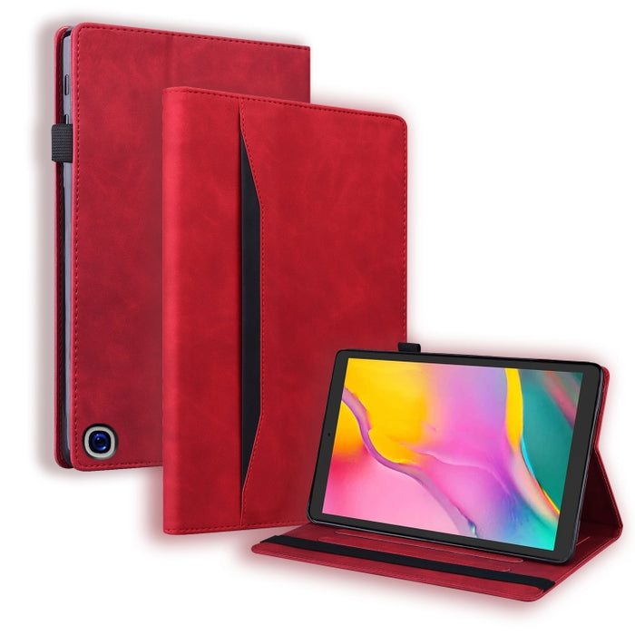 Estuche de cuero con tapa horizontal a prueba de golpes para negocios con soporte y ranuras para tarjetas y marco de fotos y ranura para bolígrafo y función de reposo / activación