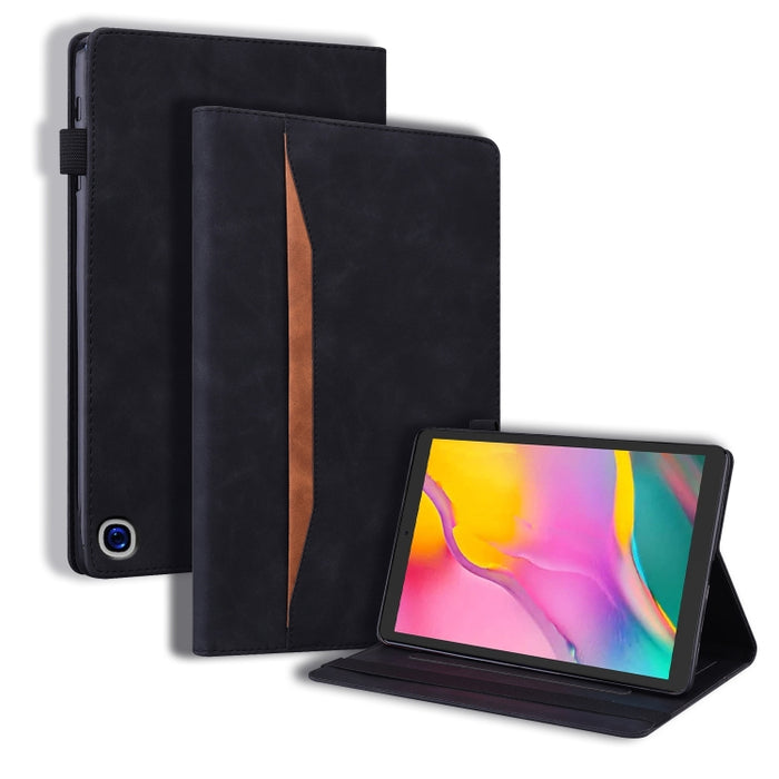 Estuche de cuero con tapa horizontal a prueba de golpes para negocios con soporte y ranuras para tarjetas y marco de fotos y ranura para bolígrafo y función de reposo / activación