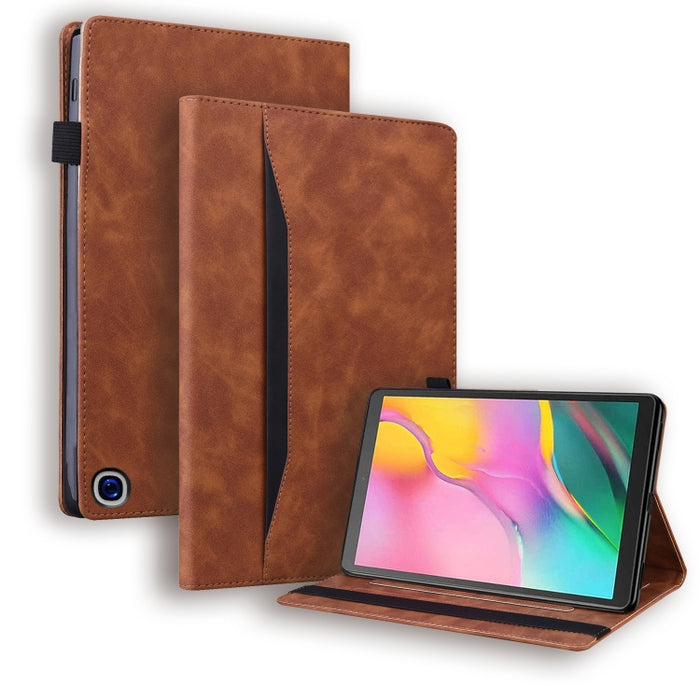 Estuche de cuero con tapa horizontal a prueba de golpes para negocios con soporte y ranuras para tarjetas y marco de fotos y ranura para bolígrafo y función de reposo / activación