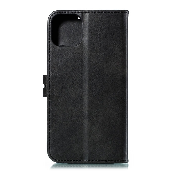 Estuche de cuero con tapa horizontal con patrón de gato feliz en relieve con soporte y ranuras para tarjetas y billetera
