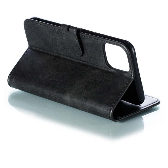Estuche de cuero con tapa horizontal con patrón de gato feliz en relieve con soporte y ranuras para tarjetas y billetera
