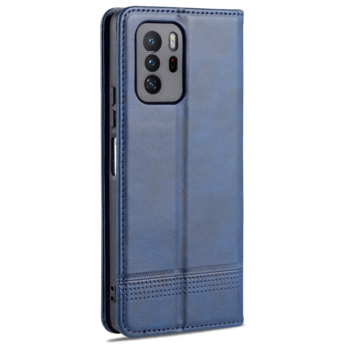 AZNS Estuche de cuero con tapa horizontal con textura de becerro magnético con ranuras para tarjetas y soporte y billetera, For Xiaomi Redmi Note 10 Pro 5G