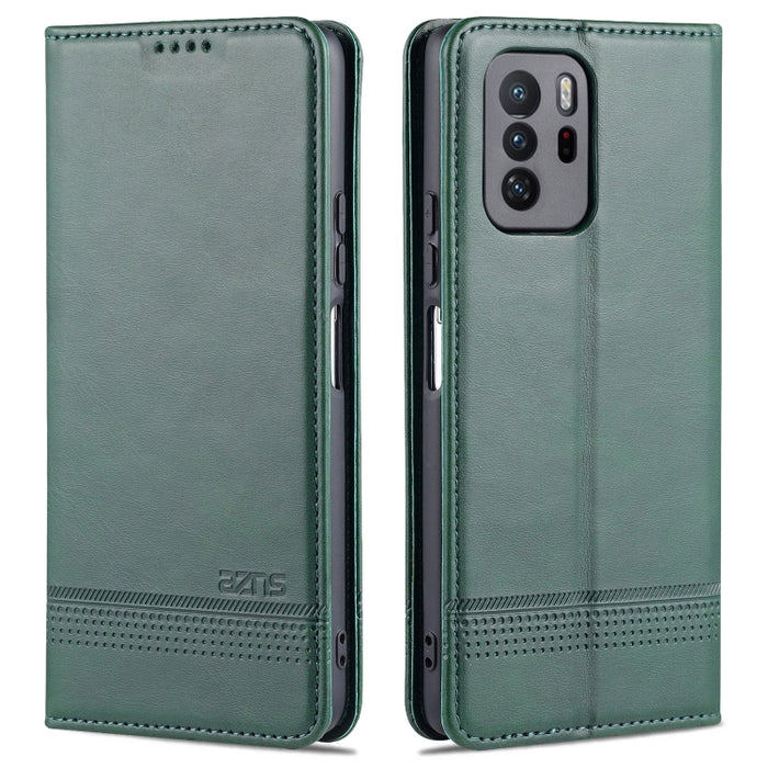 AZNS Estuche de cuero con tapa horizontal con textura de becerro magnético con ranuras para tarjetas y soporte y billetera, For Xiaomi Redmi Note 10 Pro 5G