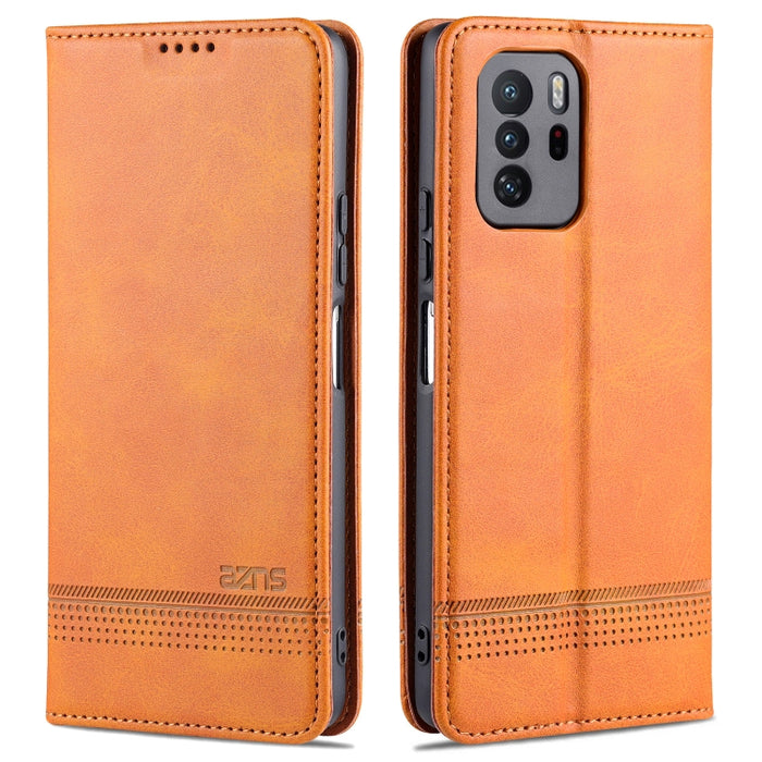 AZNS Estuche de cuero con tapa horizontal con textura de becerro magnético con ranuras para tarjetas y soporte y billetera, For Xiaomi Redmi Note 10 Pro 5G