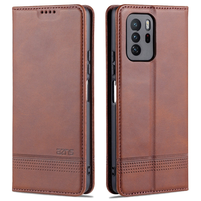 AZNS Estuche de cuero con tapa horizontal con textura de becerro magnético con ranuras para tarjetas y soporte y billetera, For Xiaomi Redmi Note 10 Pro 5G