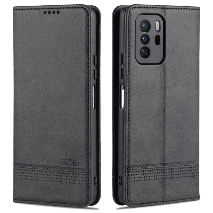 AZNS Estuche de cuero con tapa horizontal con textura de becerro magnético con ranuras para tarjetas y soporte y billetera, For Xiaomi Redmi Note 10 Pro 5G
