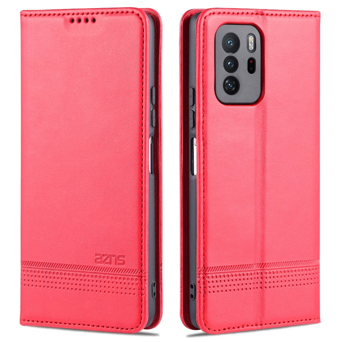 AZNS Estuche de cuero con tapa horizontal con textura de becerro magnético con ranuras para tarjetas y soporte y billetera, For Xiaomi Redmi Note 10 Pro 5G
