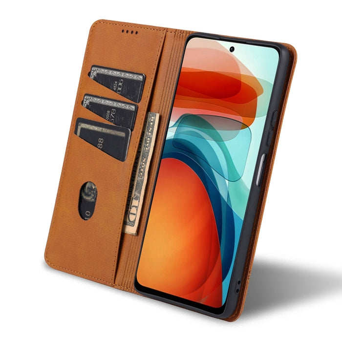 AZNS Estuche de cuero con tapa horizontal con textura de becerro magnético con ranuras para tarjetas y soporte y billetera, For Xiaomi Redmi Note 10 Pro 5G