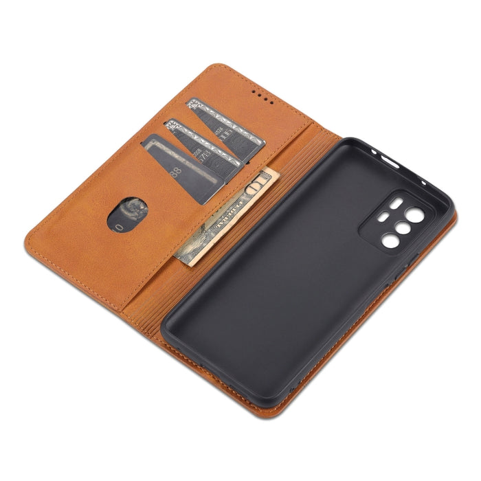 AZNS Estuche de cuero con tapa horizontal con textura de becerro magnético con ranuras para tarjetas y soporte y billetera, For Xiaomi Redmi Note 10 Pro 5G