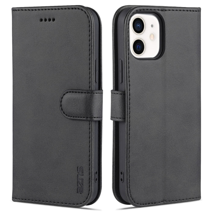 AZNS Skin Feel Calf Texture Funda de cuero con tapa horizontal con ranuras para tarjetas y soporte y billetera, For iPhone 12 / 12 Pro, For iPhone 12 Mini