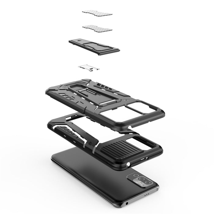 War Chariot Series Armor Todo incluido a prueba de golpes PC + TPU Funda protectora con soporte invisible, For Xiaomi Redmi Note 10 5G
