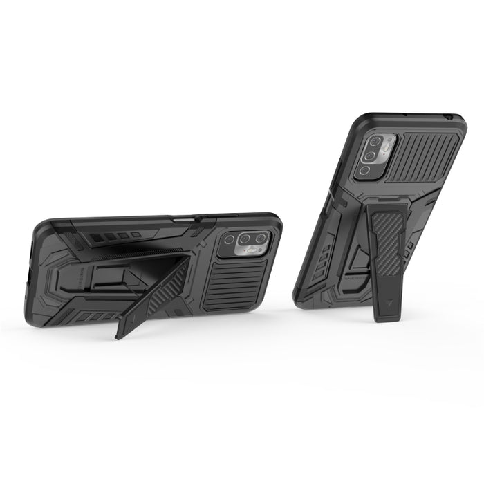 War Chariot Series Armor Todo incluido a prueba de golpes PC + TPU Funda protectora con soporte invisible, For Xiaomi Redmi Note 10 5G