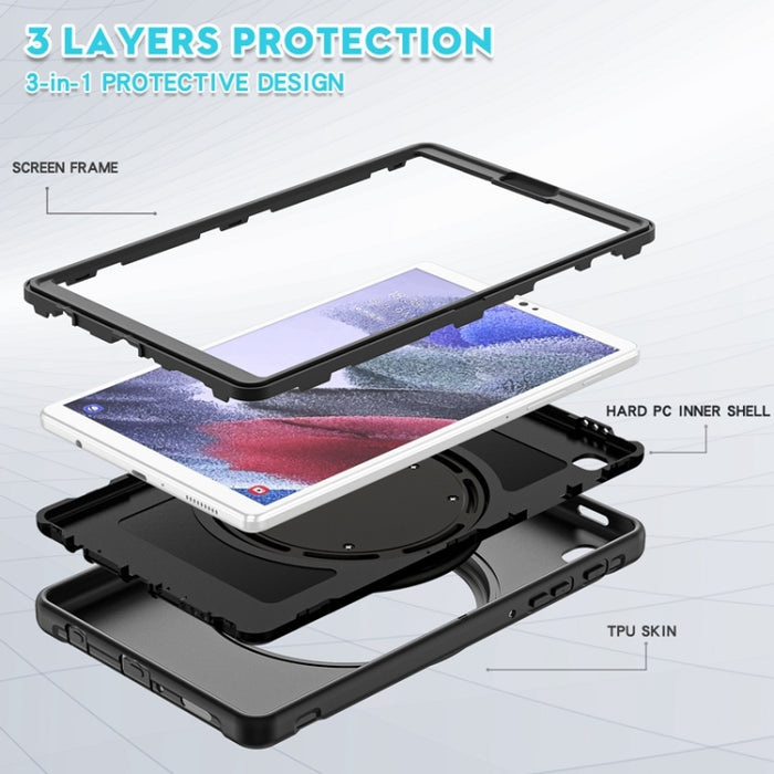 Funda protectora de silicona + PC a prueba de golpes con rotación de 360 grados Mango plegable Soporte de agarre Ranura para bolígrafo