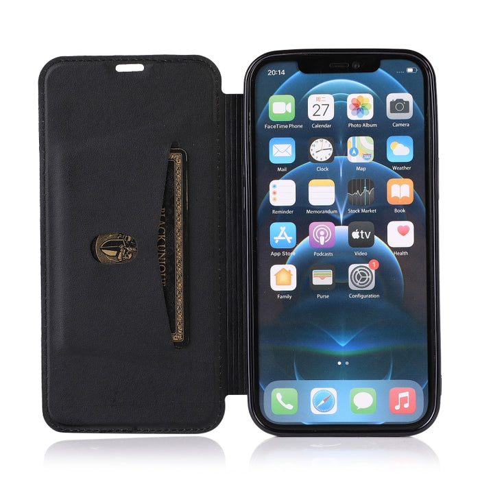 Estuche de cuero con tapa horizontal de PU + TPU chapado en bronce con soporte y ranura para tarjeta