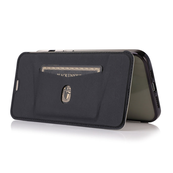 Estuche de cuero con tapa horizontal de PU + TPU chapado en bronce con soporte y ranura para tarjeta