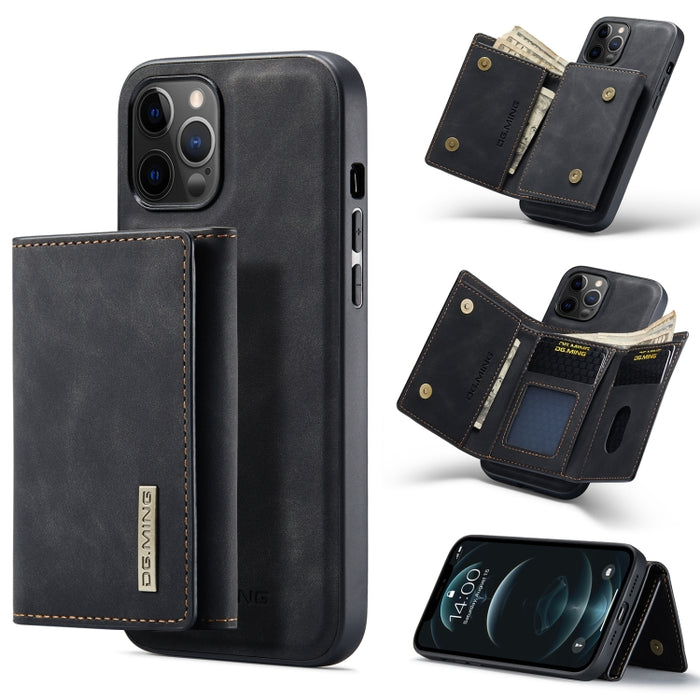 DG.MING Serie M1 Cartera para múltiples tarjetas de 3 pliegues + Funda trasera magnética Funda a prueba de golpes con función de soporte