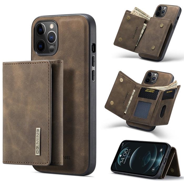 DG.MING Serie M1 Cartera para múltiples tarjetas de 3 pliegues + Funda trasera magnética Funda a prueba de golpes con función de soporte