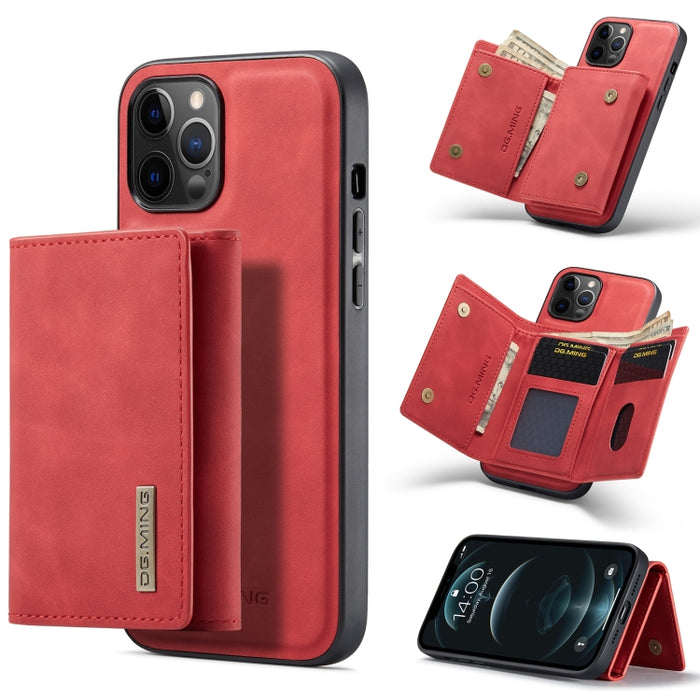 DG.MING Serie M1 Cartera para múltiples tarjetas de 3 pliegues + Funda trasera magnética Funda a prueba de golpes con función de soporte