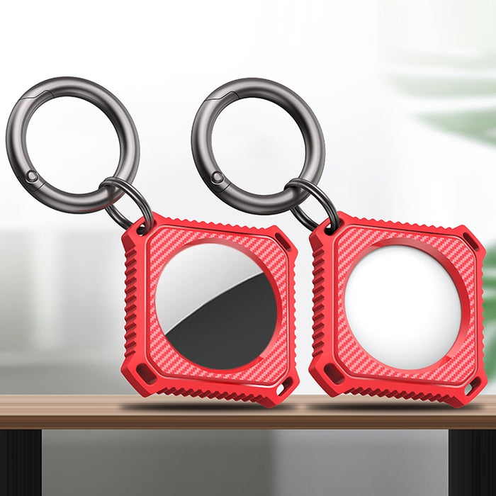 Estuche de fibra de carbono de cuatro cuadrados con anillo de llavero para AirTag