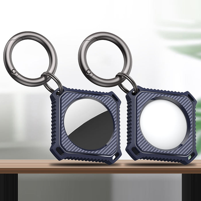 Estuche de fibra de carbono de cuatro cuadrados con anillo de llavero para AirTag