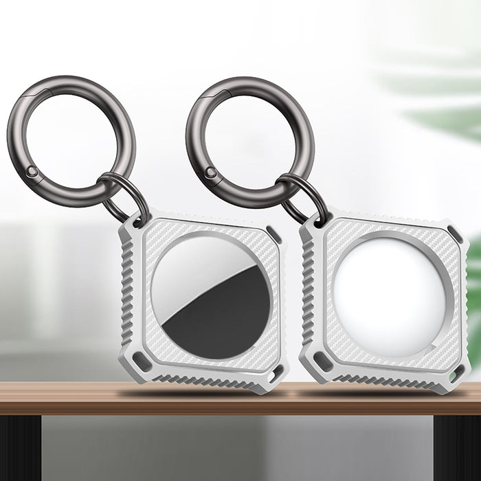 Estuche de fibra de carbono de cuatro cuadrados con anillo de llavero para AirTag