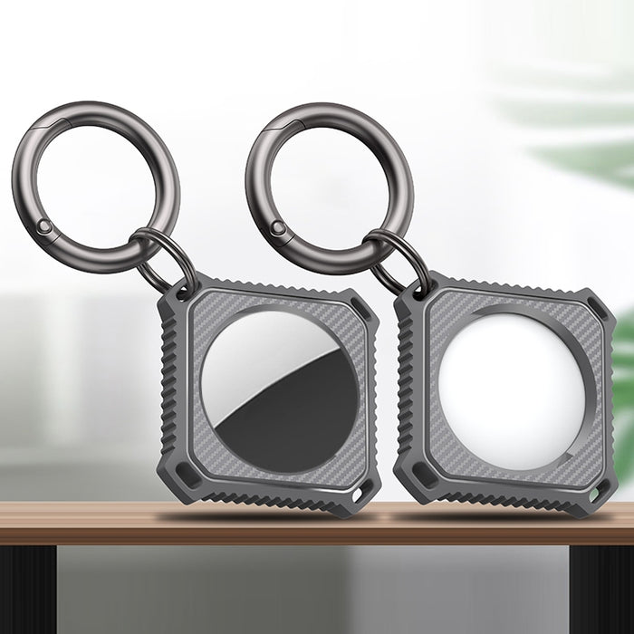 Estuche de fibra de carbono de cuatro cuadrados con anillo de llavero para AirTag