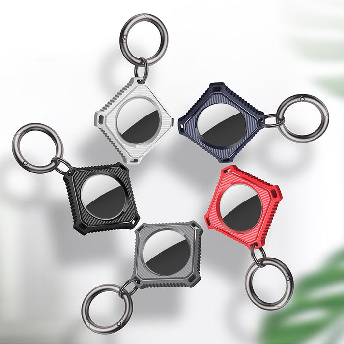 Estuche de fibra de carbono de cuatro cuadrados con anillo de llavero para AirTag