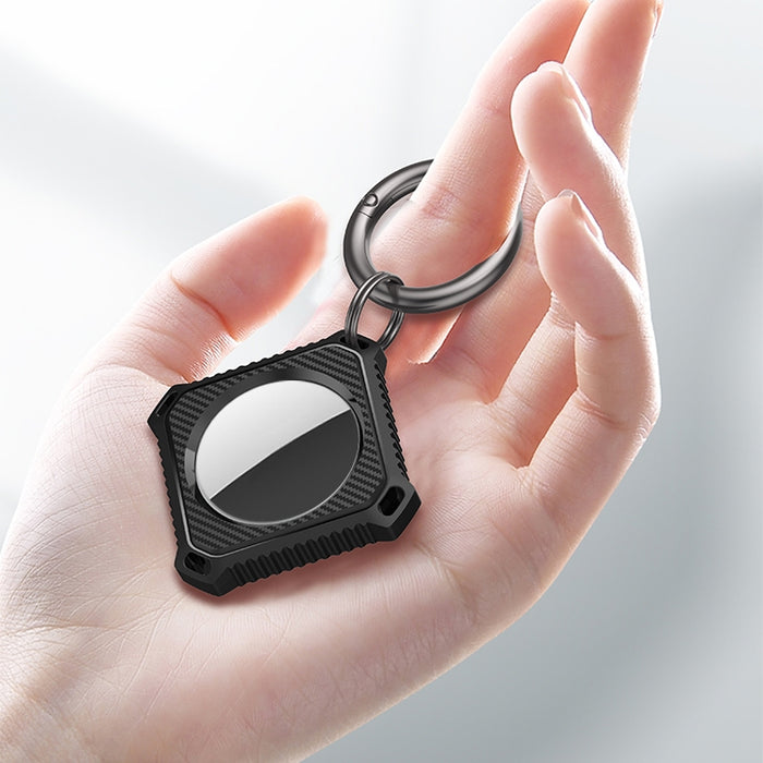 Estuche de fibra de carbono de cuatro cuadrados con anillo de llavero para AirTag