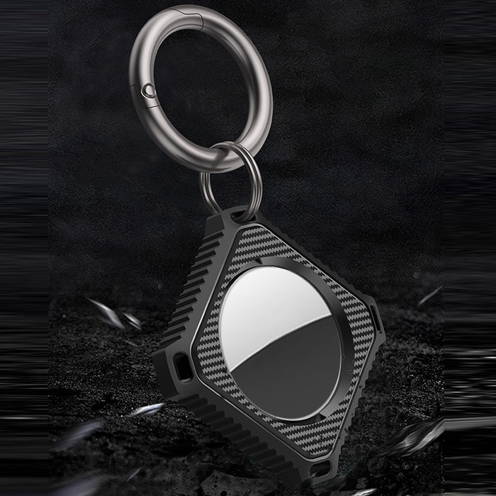 Estuche de fibra de carbono de cuatro cuadrados con anillo de llavero para AirTag