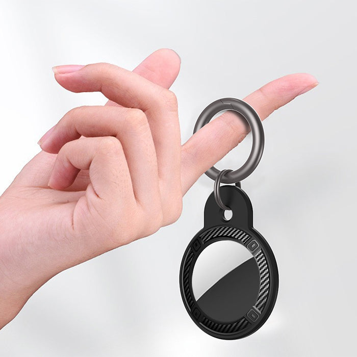 Estuche anticaída de fibra de carbono de forma redonda con anillo de llavero para AirTag