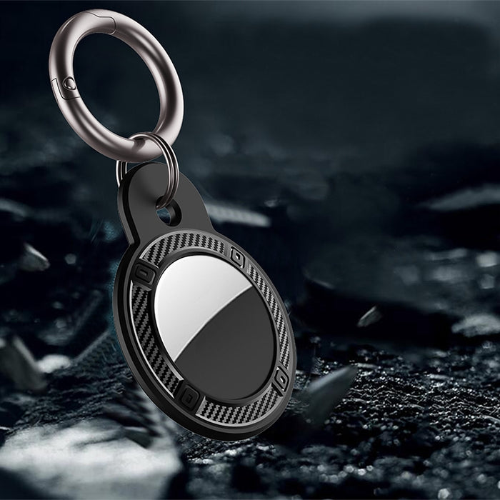 Estuche anticaída de fibra de carbono de forma redonda con anillo de llavero para AirTag