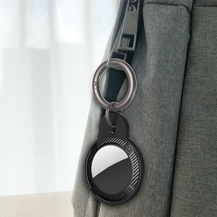 Estuche anticaída de fibra de carbono de forma redonda con anillo de llavero para AirTag