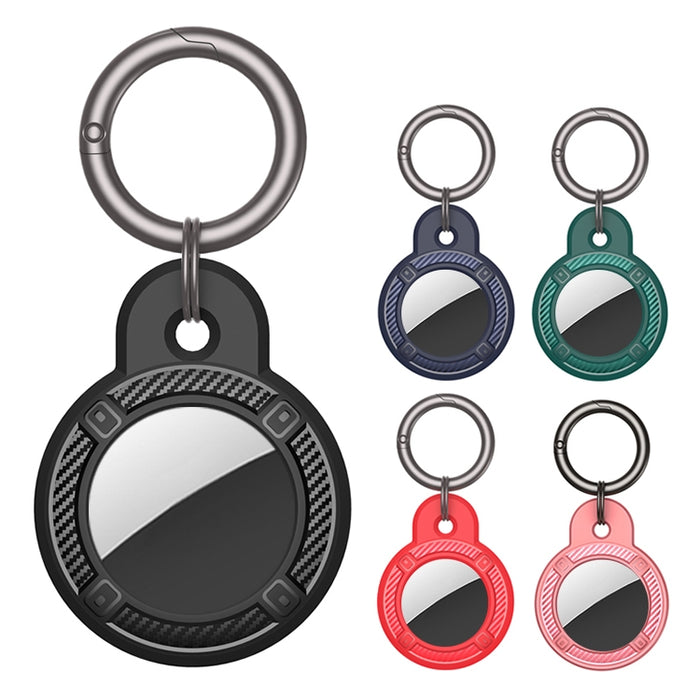 Estuche anticaída de fibra de carbono de forma redonda con anillo de llavero para AirTag