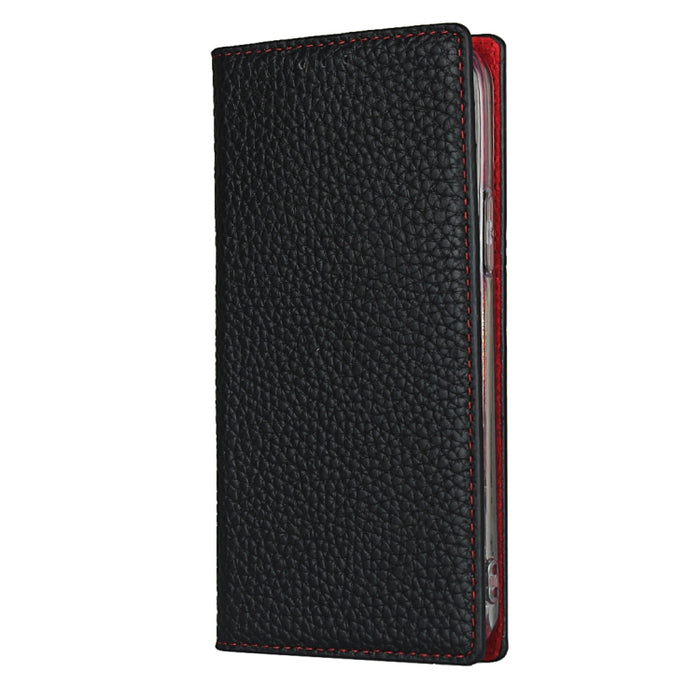 Litchi Texture Horizontal Flip Top Layer Funda de cuero de vaca con soporte y ranuras para tarjetas y billetera y correa y enrollador de alambre