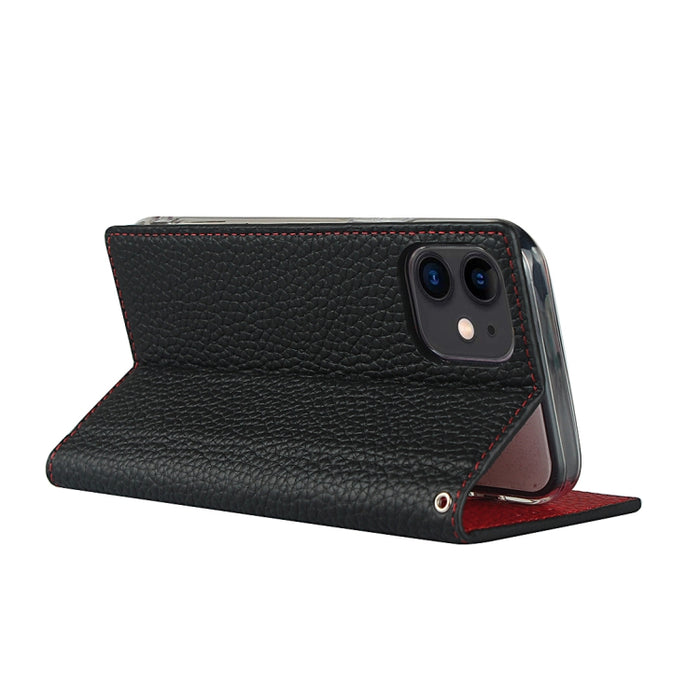 Litchi Texture Horizontal Flip Top Layer Funda de cuero de vaca con soporte y ranuras para tarjetas y billetera y correa y enrollador de alambre