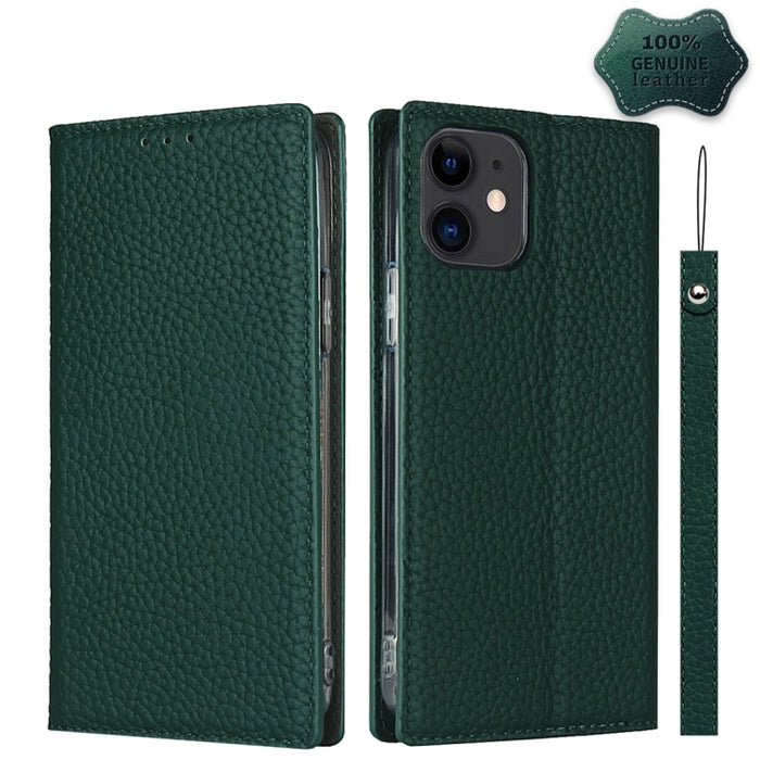 Litchi Texture Horizontal Flip Top Layer Funda de cuero de vaca con soporte y ranuras para tarjetas y billetera y correa y enrollador de alambre