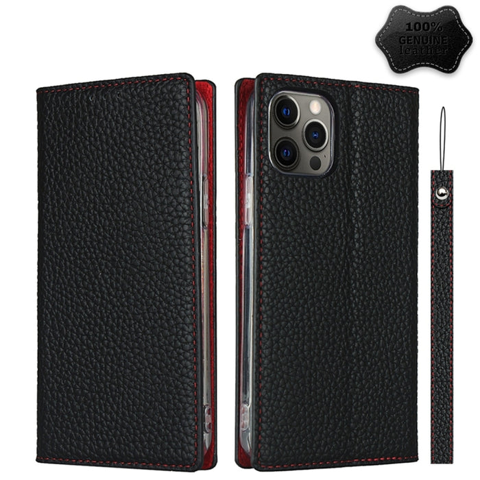 Litchi Texture Horizontal Flip Top Layer Funda de cuero de vaca con soporte y ranuras para tarjetas y billetera y correa y enrollador de alambre