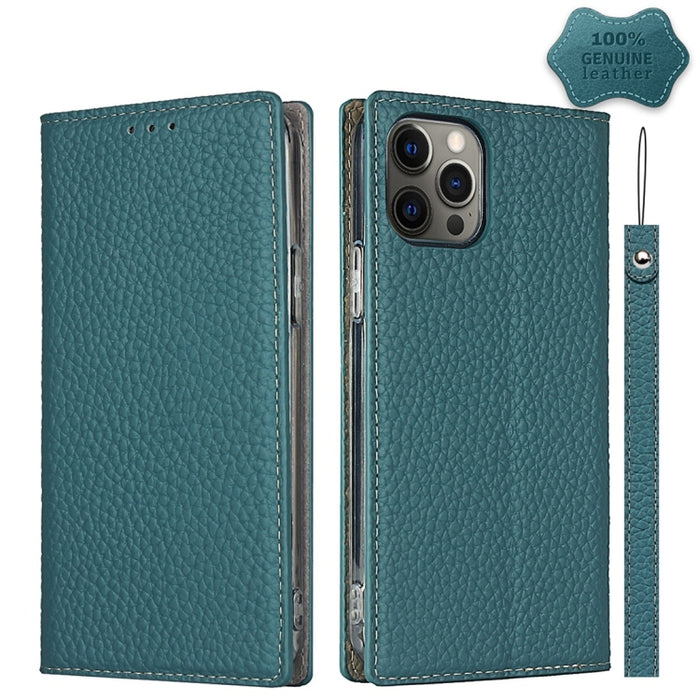 Litchi Texture Horizontal Flip Top Layer Funda de cuero de vaca con soporte y ranuras para tarjetas y billetera y correa y enrollador de alambre