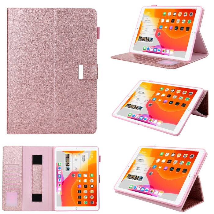 Estuche de cuero con tapa horizontal de estilo comercial con soporte y ranura para tarjeta y marco de fotos y billetera y correa de mano y función de reposo / activación