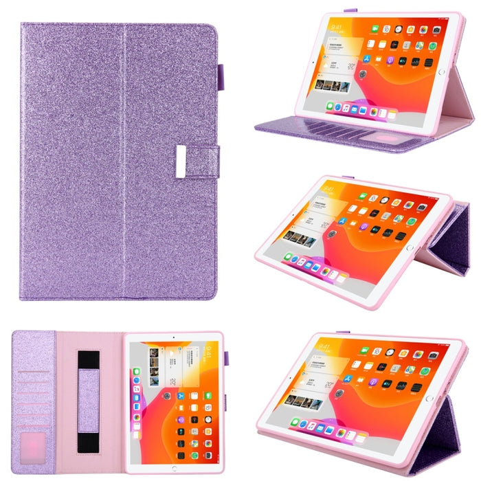 Estuche de cuero con tapa horizontal de estilo comercial con soporte y ranura para tarjeta y marco de fotos y billetera y correa de mano y función de reposo / activación