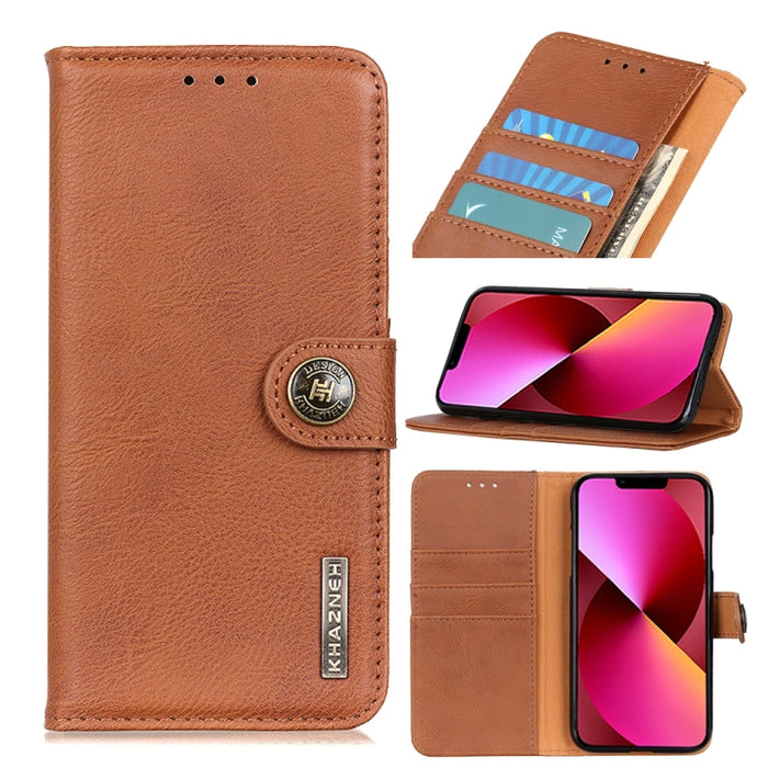 KHAZNEH Estuche de cuero con tapa horizontal con textura de cuero de vaca con soporte y ranuras para tarjetas y billetera