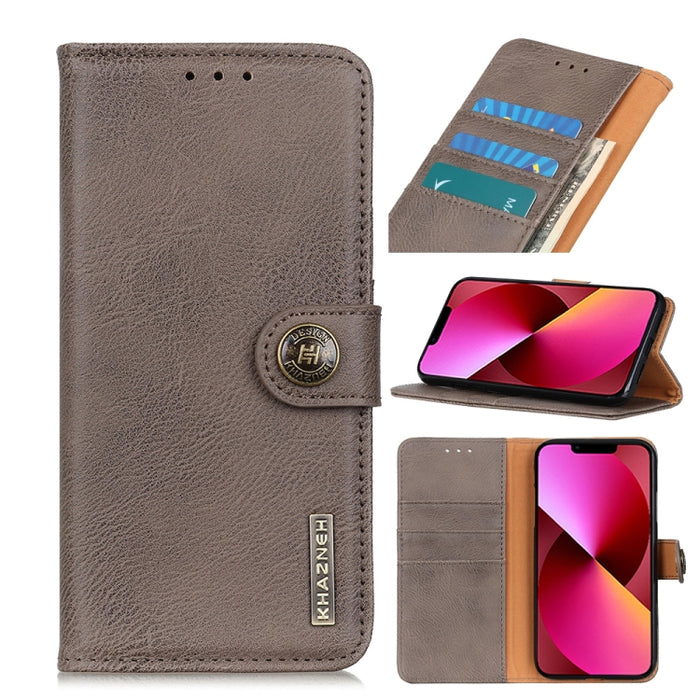 KHAZNEH Estuche de cuero con tapa horizontal con textura de cuero de vaca con soporte y ranuras para tarjetas y billetera