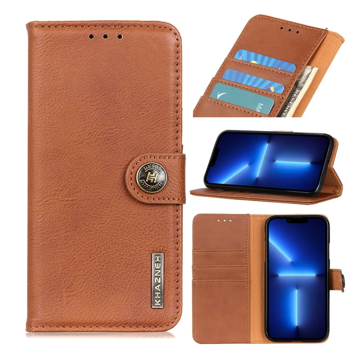 KHAZNEH Estuche de cuero con tapa horizontal con textura de cuero de vaca con soporte y ranuras para tarjetas y billetera