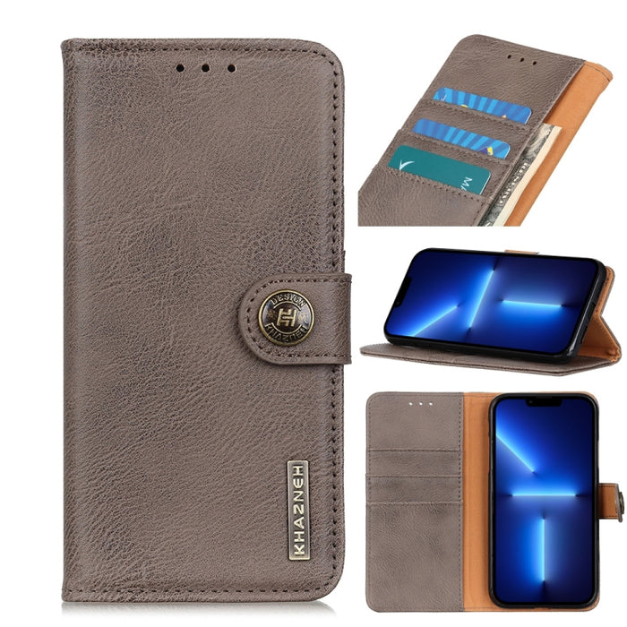 KHAZNEH Estuche de cuero con tapa horizontal con textura de cuero de vaca con soporte y ranuras para tarjetas y billetera