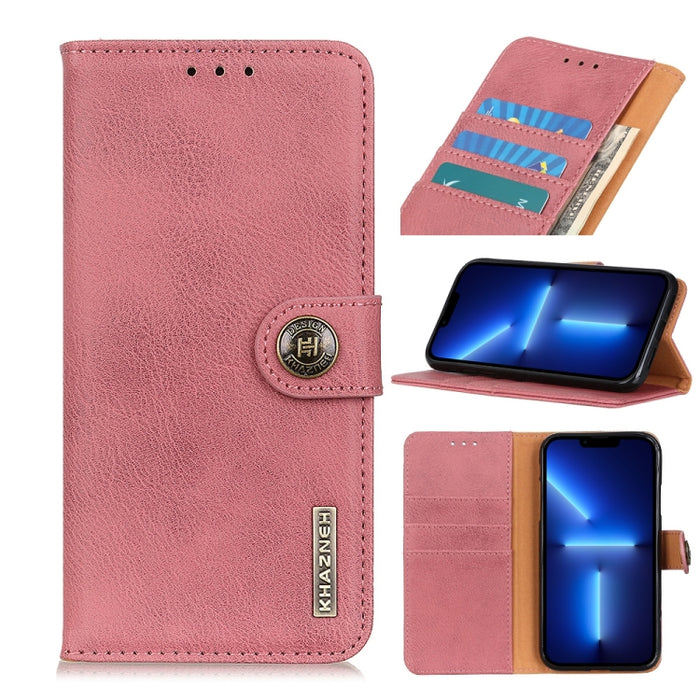 KHAZNEH Estuche de cuero con tapa horizontal con textura de cuero de vaca con soporte y ranuras para tarjetas y billetera