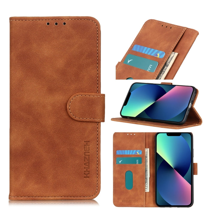 KHAZNEH Retro Texture PU + TPU Estuche de cuero con tapa horizontal con soporte y ranuras para tarjetas y billetera