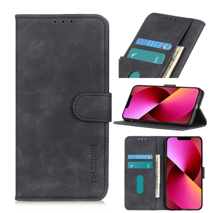 KHAZNEH Retro Texture PU + TPU Estuche de cuero con tapa horizontal con soporte y ranuras para tarjetas y billetera
