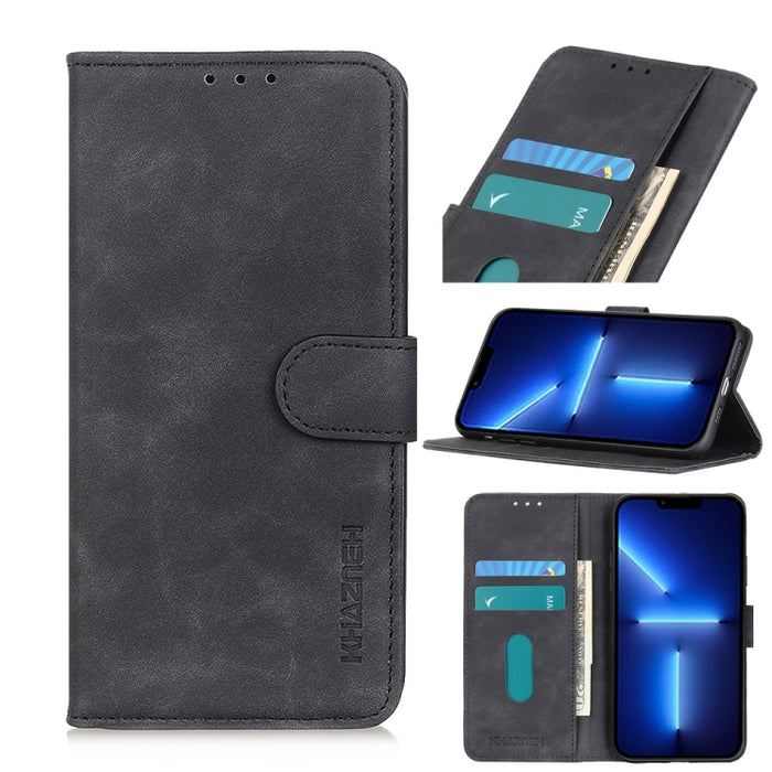 KHAZNEH Retro Texture PU + TPU Estuche de cuero con tapa horizontal con soporte y ranuras para tarjetas y billetera